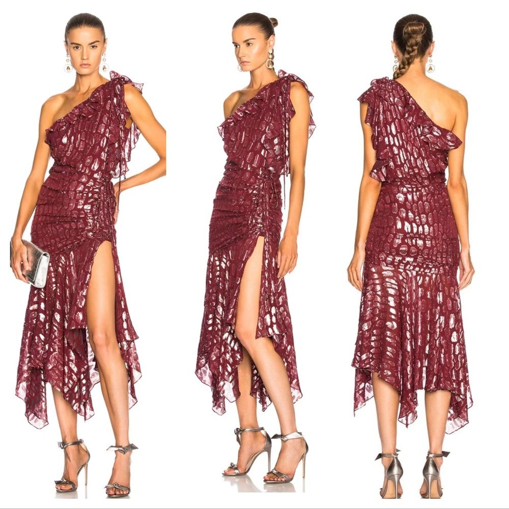 Veronica Beard One-Shoulder Metallic Silk Dress Formal Feminine Dress Size 4